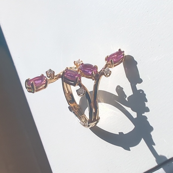 Vintage 14K Yellow Gold Pink Sapphire Diamond Ring Size 6.25